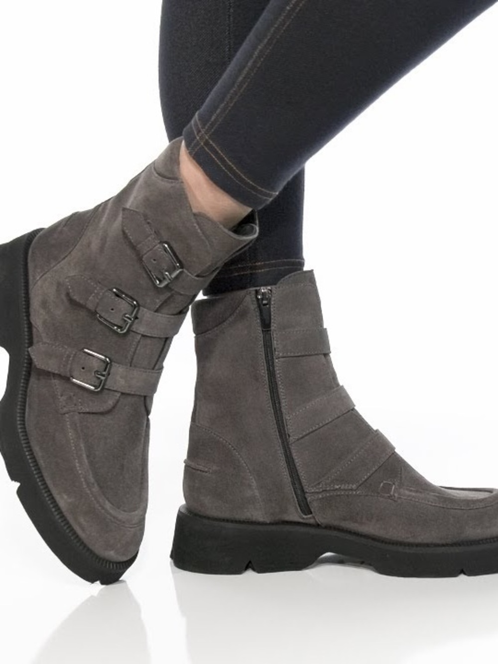 La CANADIENNE Gray Suede Bedwin Triple Buckle Boots